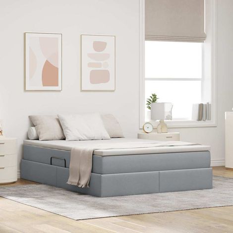 vidaXL Lit avec rangement et matelas Gris clair 140 x 190 cm Polyester (1/5)