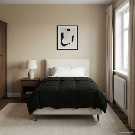 Winterbettdecke Gepolstert Schwarz 140 x 220 cm Mikrofaser