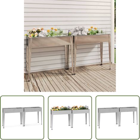 The Living Store Pflanzkübel 2 Stk. Verzinkter Stahl - Blumentopf - Hochbeet - Stahltöpfen - Gartendeko - Balkonpflanzen (1/5)
