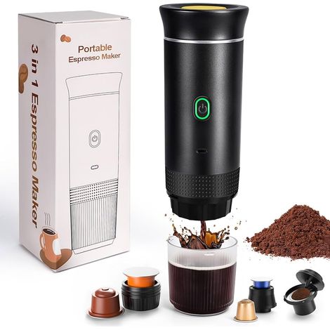 3 En 1 Cafetiere Expresso, Machine à Café Multi Capsules, 4 à 6 Minutes D'Auto-Chauffage, Petites Capsules, Grandes Capsules, Café Moulu, Cafetiere Portable Pour Bureau, Maison (noir) (1/5)