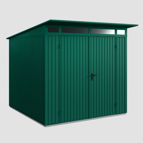 Hörmann Ecostar Metall-Gerätehaus Trend mit Pultdach Typ 2, 248 x 283 cm, moosgrün, 5,7 m², 2-flüglige Tür (1/5)