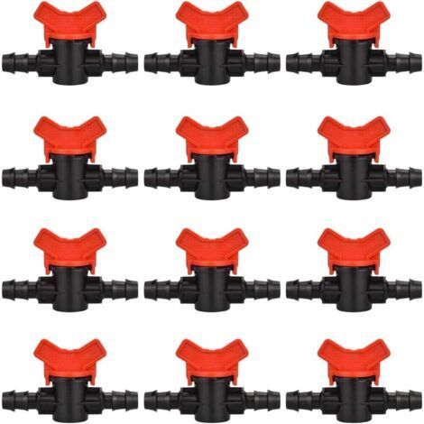 12 PCS Robinet de Jardin pour Tuyau. Tuyau Vanne d'irrigation 16 16mm Robinet d'arrêt raccord en Plastique pour Le contrôle extérieur de la vanne d'eau de Jardin (Noir + Rouge)