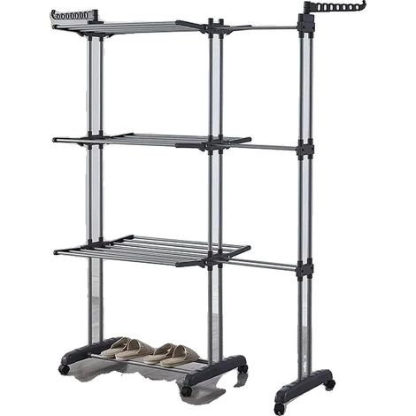 Porte-vêtements, Design pliable, Portable avec roues, GRIS FONCÉ (1/2)
