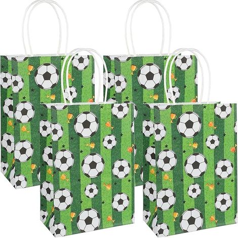 Lot de 16 sacs cadeaux en papier sur le thème du football, avec poignées, pour les fêtes d'anniversaire sur le thème de la Coupe du Monde (enfants et adultes). (1/5)
