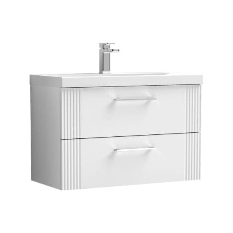 Nuie Deco Satin White 800mm Wall Hung 2 Drawer Vanity Unit and Thin Edge Ceramic Basin - DPF195D (1/5)