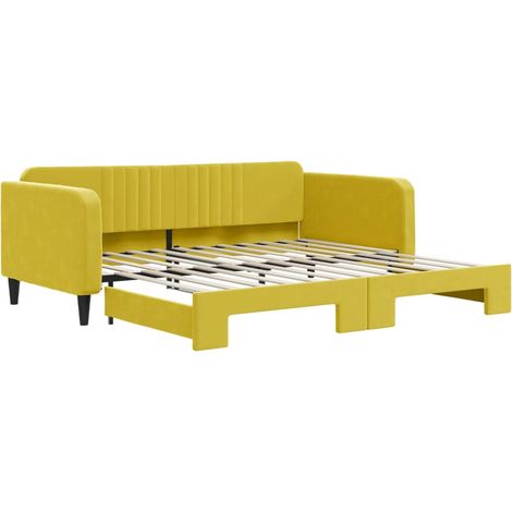 Lit de jour avec lit gigogne jaune 100x200 velours (1/5)