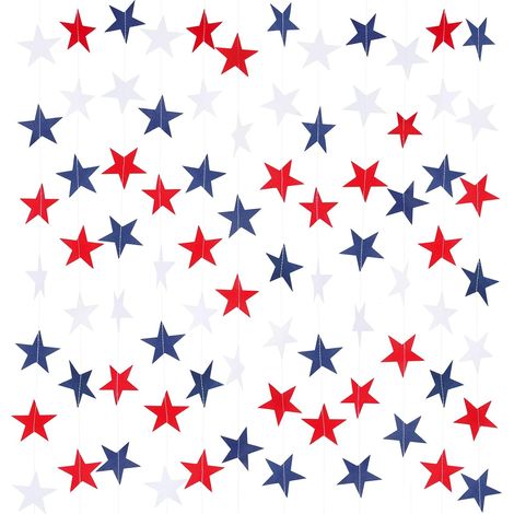 Guirlande Étoiles Patriotiques - 8 Brins - Rouge Blanc Bleu - 2 m - Décoration Murale Fenêtre - 2 Pièces (1/5)