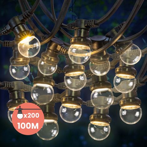 Guirlande Guinguette 100M Transparent IP65 - Guirlande Lumineuse Extérieur 200 Bulbes Dimmables - Guirlande Exterieure Etanche pour Décoration de Jardin. Maison et Façade