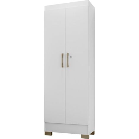 Armoire Multifonctions Blanche 2 portes 5 Niches L 63 H 180 P 35 cm