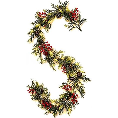 Guirlande de Noël Artificielle 1,8 m avec Baies, Vigne Décorative pour Porte, Cheminée, Fenêtre, Plafond Intérieur Extérieur, avec guirlande lumineuse (1/5)