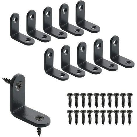 10 Pièces Équerre de Fixation 32x32mm, 90°, Métal Durable, Noir pour Meubles en Bois - 3 x 3 CM（Noir） - 3 x 3 CM（Noir） (1/5)