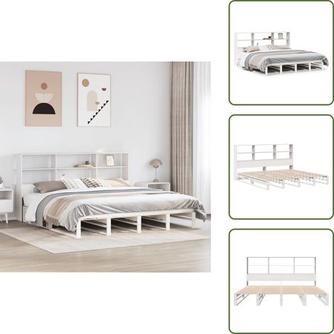 Massivholzbett mit Regal ohne Matratze Weiß 180x200 cm - Bett Mit Regal - Bett Mit Bücherregal - Holzbett Mit Regal - Holzbett Mit Bücherregal (1/5)