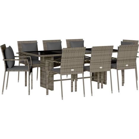 Maison Exclusive - Set da Pranzo da Giardino 9 pz con Cuscini in Polyrattan Grigio (1/5)