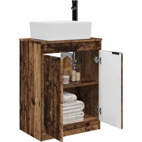 Meuble Salle de Bain avec Lavabo Intégré, Design Rétro en Bois, 54 x 35 x 83 cm (1/5)