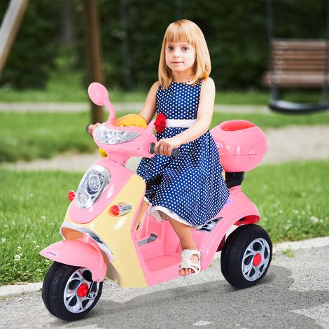 Moto eléctrica para niños, batería de 6V, velocidad 3 km/h, patinete eléctrico para niños de 3 a 5 años con luces y música, 108 x 51 x 75 cm, rosa