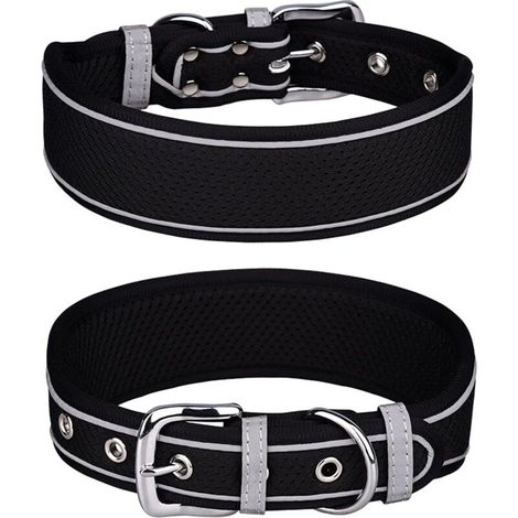 Collier Chien - Maille Respirante - Réfléchissant - Pour Chiens Moyens et Grands - Taille L - Noir (1/5)