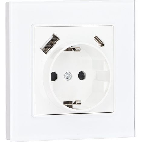 Prise murale encastrée USB Type C 5 V 2,1 A (norme UE) avec panneau en verre trempé, type 82, 250 V CA, 3520 W (1/5)