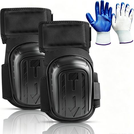 Genouillères de Travail avec Coque PP Renforcée, Mousse Douce, Sangles Réglables, Gants Nitrile 32g, Genouillères de Jardin, Genouillères pour Bâtiment, Jardin, Réparation, Noir, 1 Paire (1/5)