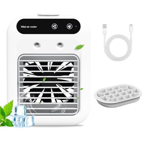 Climatiseur portable – 500 ml – Écran tactile – 2 vitesses – Ultra-silencieux – Refroidisseur évaporatif – Avec bac à glaçons – Chambre, bureau et camping (1/5)