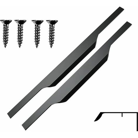 Poignée de meuble dissimulée en aluminium noir mat – Longueur 300 mm – Hauteur 18 mm – Pré-percée pour installation facile – Lot de 2 pièces