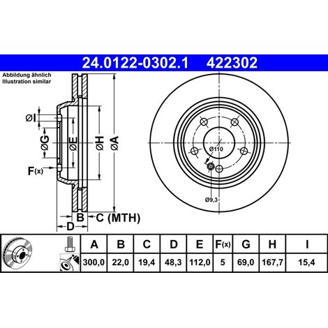 Lot de 2 Disques de frein ATE 24.0122-0302.1 MERCEDES-BENZ 000 423 18 12