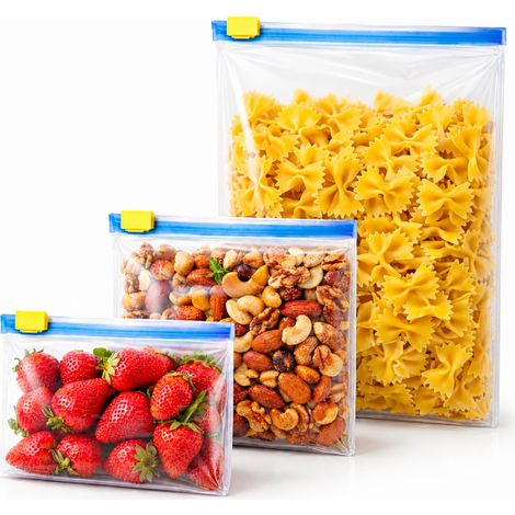24 Sacchetti Alimenti Riutilizzabili Zip 3 Misure Freezer Frigo 69714