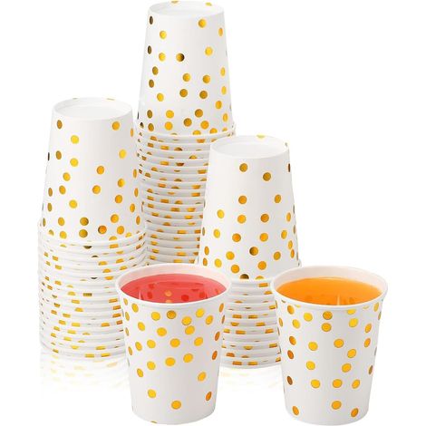 Lot de 50 Gobelets,250 ml,Papier biodégradable,Pois dorés,Fête mariage anniversaire (1/5)