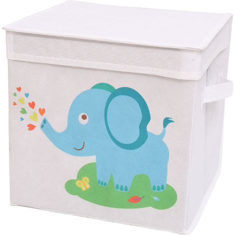 Filiyano – organisateur de jouets – 1 boîte de rangement (éléphant bleu, env. 28 x 28 x 28 cm), organisateur de jouets (1/5)