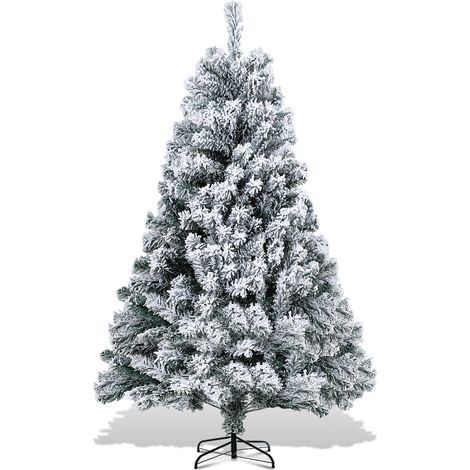 Randaco Sapin de Noël Aiguilles de sapin avec support Extérieur flocage 150cm avec poussière de neige