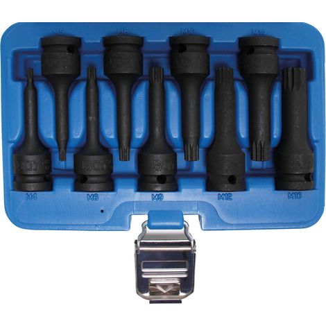 BGS Kraft-Bit-Einsatz-Satz Antrieb Innenvierkant 12,5 mm (1/2") Innenvielzahn (für XZN) M4 - M16 9tlg. - 5482