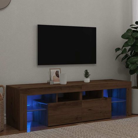Meuble TV avec LED-Banc TV-Meuble Télé avec lumière LED chêne artisanal bois d'ingénierie 670547 (1/5)