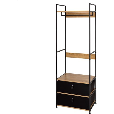Armoire Ouverte, 60X40X175 cm, avec Porte-Vêtements et Tiroirs en Tissu, en Acier et Bois, Max 30 kg, Dressing, Armoires de Chambre, etagères de Rangement