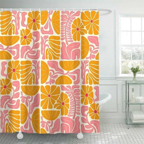 Cortina de ducha Boho Abstracta Floral Colorida，72X72IN，Rosa