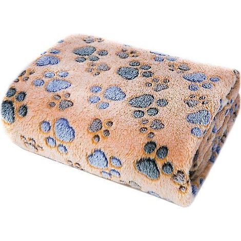 Warme Hundedecke mit Pfotenabdruckmuster, weich, rutschfest, Haustierbettkissen, Größe L, kamelfarben, ideal zum Schlafen und für Komfort.