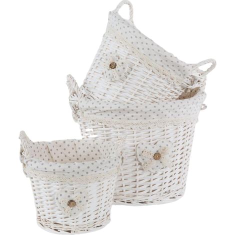 Cesto rotondo in vimini bianco in set di 3, Ø36H28 cm (1/2)
