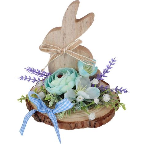 Lapin de Pâques panneau en bois bureau lapin décoration avec artificiel fleur printemps fête de table centre de table pour plateau à étages décoration intérieure,Bleu (1/5)
