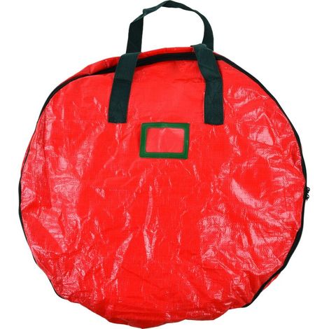 Jeffergarden Sac de rangement pour couronne de nol, sac de rangement rond rouge en tissu tissé PE anti-poussière pour la maison, la fête et le bureau-DOU