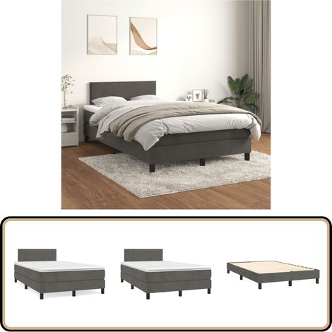 Boxspringbett mit Matratze Dunkelgrau 120x200 cm Samt - Samtbett - Boxspringbett - Doppelbett - Bettenrahmen - Hochwertiges Bett