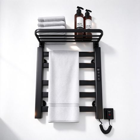 Sèche-Serviette Électrique 500 x 500 mm pour Salle de Bain – Radiateur Sèche-Serviette en Fibre de Carbone – Température Réglable 30-70°C – Protection IPX5 – Fixation Murale