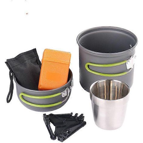Ensemble de cuisine d'extérieur 8 pièces : casserole, ustensiles de cuisine portables pour barbecue, réchauds, brûleurs en aluminium. (1/5)