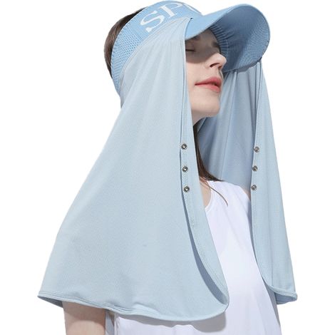 Chapeau-rideau de protection solaire pour l'été, protection du cou en extérieur, châle long en soie glacée anti-UV, masque avec chapeau (1/5)