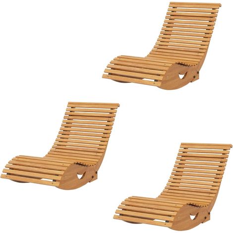 3er-Set outdoor Schaukelstuhl, Hochlehner, einstellbare Basis, Kiefernholz, 130 x 60 x 60cm, Hellbraun