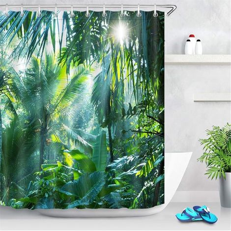 Rideau de douche, décoration de salle de bain, pour la douche et le bain, imperméable et anti-moisissure, 180 x 200 cm, vert tropical (1/5)