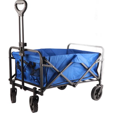 Chariot de camping pliant 4 roues, en toile Oxford bleue, chariot de pique-nique portable pour pêche en extérieur (1/5)