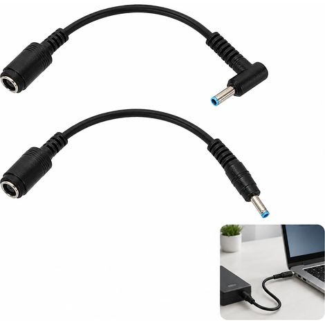 2 Pièces Adaptateur Chargeur, Adaptateur 7.4x5.0 vers 4.5x3.0, Alimentation Ordinateur Portable, Câble Convertisseur DC 7,4x5,0 mm Femelle vers 4,5x3,0 mm Mâle, avec Pin Version Droite Et Coudée