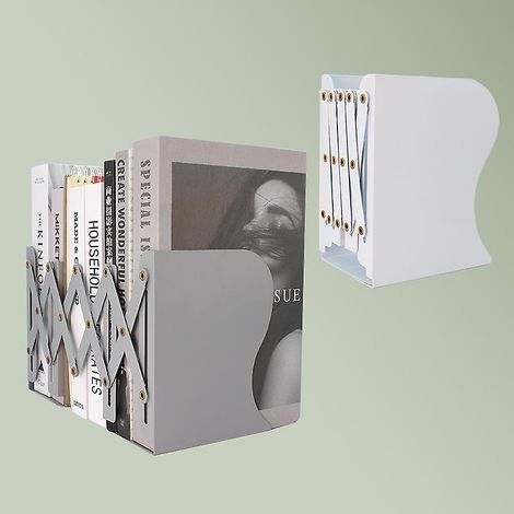 Verstellbare Buchstützen aus Metall für Schreibtische und Regale, ausziehbare Zeitschriftenständer und Schreibwarenhalter, die sich bis zu 48 cm ausziehen lassen. (1/5)