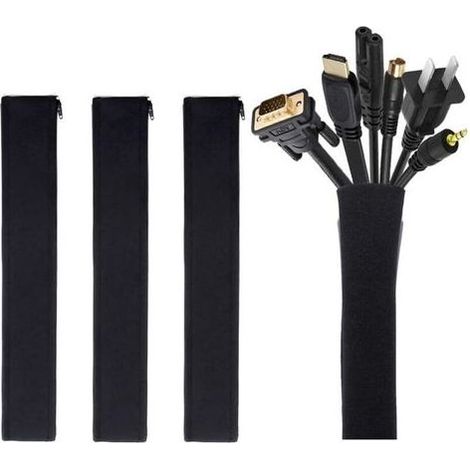 Cache-câble flexible en néoprène – Lot de 4 x 50 cm – Organisateur de câbles pour TV, ordinateur, USB, audio/vidéo – Noir (1/5)