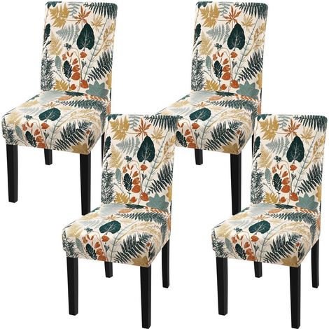 Stuhlhussen 4er Set, Universal Stretch Stuhlbezug mit modernem Blattmuster, abnehmbar & waschbar (1/5)