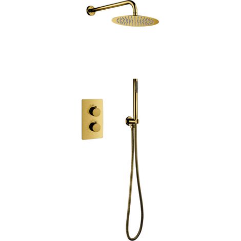 Unterputz Regendusche 25 cm Komplettset mit Wandbrausekopf Arm Gold Gebürstet Unterputz Regendusche 25 cm Komplettset mit Wandbrausekopf Arm Gold Gebürstet