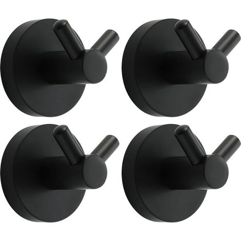 Noir Crochet Mural Acier INOX Patère Murale Double Ronde Patere Porte Manteau Installation à Vis Crochet de Manteau pour Cuisine, Salon et Bureau Portemanteau Mural,4 PCS-Fei Yu (1/5)
